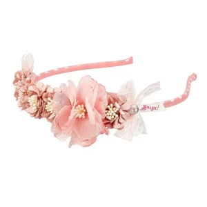 SOUZA! - Opaska dziecięca  z kwiatami i perełkami różowa Diede