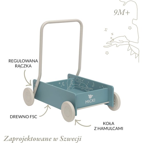Micki of Sweden - Drewniany pchacz dla dzieci niebieski