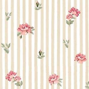 Dekornik - Pink Roses on Stripes Tapeta
