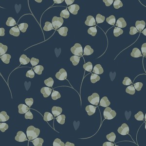 Dekornik - Pastel Clovers and Hearts Navy Blue Tapeta