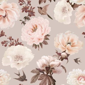 Dekornik - Peonies ans birds Tapeta