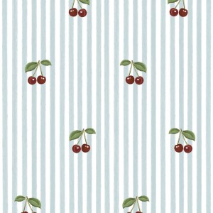Dekornik - Little Cherries on Blue Stripes Tapeta