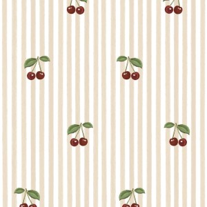 Dekornik - Little Cherries on Beige Stripes Tapeta