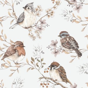 Dekornik - Birds White-Gray Tapeta