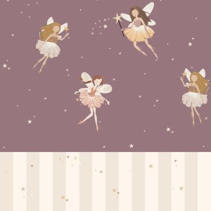 Dekornik - Fairies Plum And Stripes Wallpaper